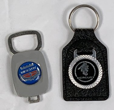 2 Vintage Mercury Logo Leather & Plastic Metal Key Rings Fobs Holders