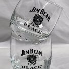 2 New Etched Jim Beam Black Bourbon Whiskey glasses black logo 8 oz