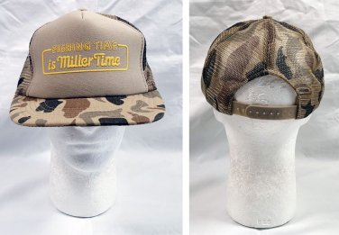 New Fishing Time is Miller Time Snapback Trucker Baseball Hat Mens Camo Beer