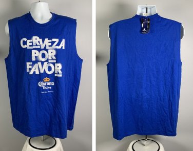 NWT Corona Extra Beer Cerveza Por Favor Sleeveless T Shirt Mens XL Blue