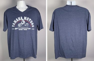 Yamaha Motors High Performance Motor Bikes V Neck T Shirt Mens XL 50/50 Blue