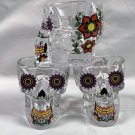 3 New Calavera Sugar Skull Shot Glasses 2 oz Colorful Floral