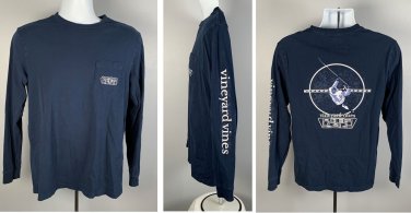 Vineyard Vines Hockey Logo Long Sleeve Pocket T Shirt Mens Small blue
