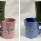 3 Life is Good Coffee Mugs Pink Flowers Blue Beach Scene Green Snowman 10 oz