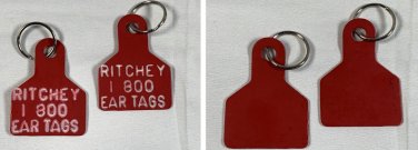 2 Ritchey 1 800 Ear Tags Keychains Key Rings Rubber Red Livestock Farm