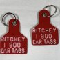 2 Ritchey 1 800 Ear Tags Keychains Key Rings Rubber Red Livestock Farm