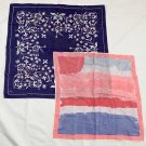 2 Vintage Vera Head Scarves Wraps Square Floral Chickens Blue & White Pink