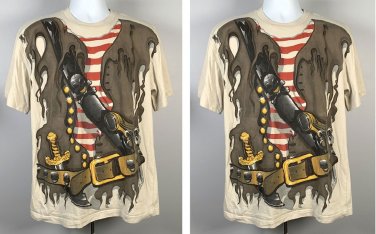 Pirate Buccaneer Dagger Pistol Rum Bottle T Shirt Mens Large Costume