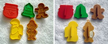 5 Vintage Hallmark Mini Plastic Cookie Cutters Angel Bell Pilgrim Snowman