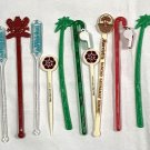 12 Plastic Tiki Swizzle Sticks Palm Trees Whistle Waiohai Seahorse Maui Marriott