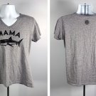 Life is Good Mama Shark Crusher V Neck T Shirt Womens Large Gray Cotton Poly Mix