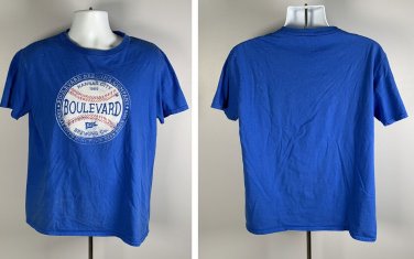 Boulevard Brewing Co Distressed Baseball Logo T Shirt Mens Large Blue Beer