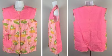 Kitchen Apron Art Smock Happy Frogs Gingham Pink Flowers Womens Medium Cotton