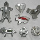 7 VTG Aluminum Cookie Cutters Chicken Heart Lion Gingerbread Man Spade Round