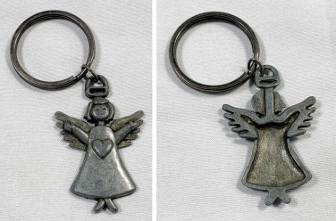 Pewter Angel Heart Keychain Key Ring 1.5"