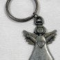 Pewter Angel Heart Keychain Key Ring 1.5"