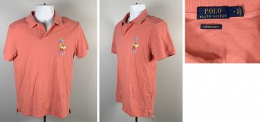 Ralph Lauren Custom Slim Fit Rainbow Big Pony Polo Shirt Mens Medium Coral