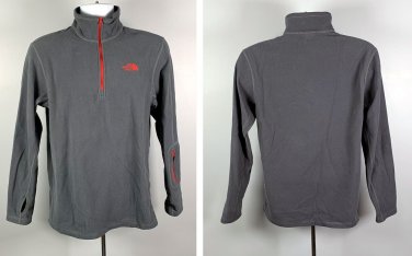 The North Face Fleece Pullover Mens Small 1/4 Zip Polyester Gray Red Trim