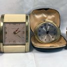 4 Vintage Broken Travel Alarm Clocks Equity Westclox Leather Plastic case