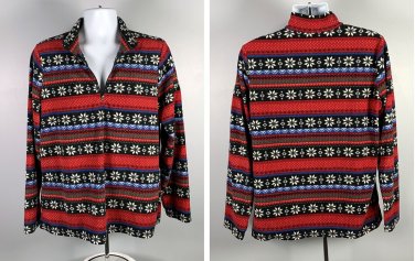 LL Bean Fleece Pullover Womens XL Polyester Snowflake Design 1/4 Zip