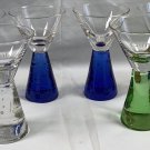 6 Carnival Cruise Line Shot Glasses 1.5 oz Bubble Stemmed Blue Amber Clear 4" 6 Carnival Cruise Line Shot Glasses 1.5 oz Bubble Stemmed Blue Amber Clear 4"