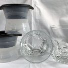 2 New Bacardi Rum Etched Bat Logo 6-Sided 12 oz Glasses & Plastic Ice Molds