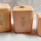 3 Vtg Pink Kitchen Nesting Canisters MCM Atomic Flowers Flour Sugar Tea USA Made