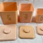 3 Vtg Pink Kitchen Nesting Canisters MCM Atomic Flowers Flour Sugar Tea USA Made