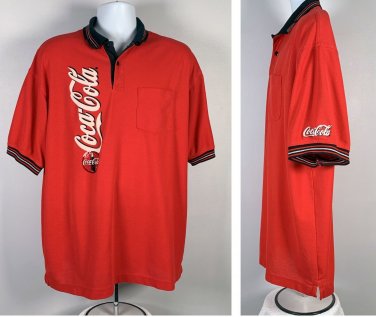 Vintage 1990s Coca-Cola Coke Polo Shirt Men&acirc;��s XL Red Pocket Work Uniform USA