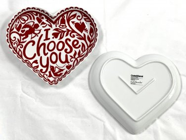 2 Crate & Barrel Ceramic Red & White I Choose You Heart Plates Kate Forrester