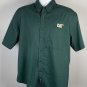 CAT Caterpillar Short Sleeve Button Front Shirt Mens Large Green Cotton Poly