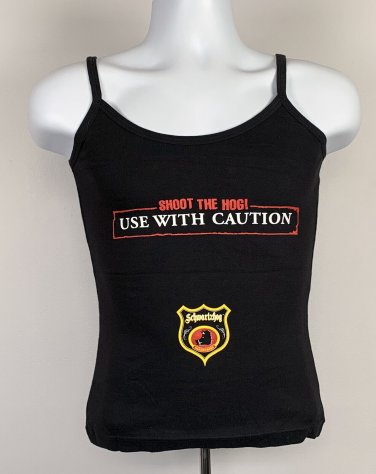 Schwartzhog Shoot the Hog Use with Caution Tank Top Shirt Womens Juniors Medium