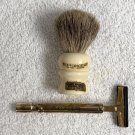 Taylor of Old Bond Street London England Gold Tone Razor & Badger Shaving Brush