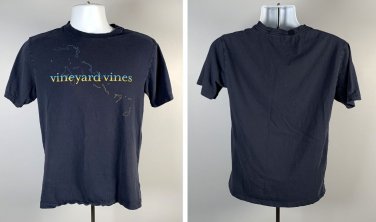 Vineyard Vines Island Map Outline Logo T Shirt Men Small Blue Cotton