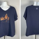 Life is Good Fall Autumn Leaves Crusher V Neck T Shirt Womens XXXL Blue