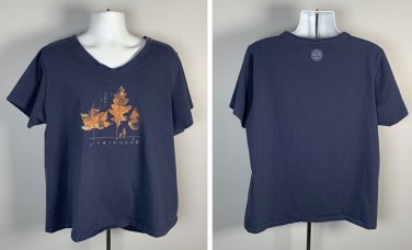 Life is Good Fall Autumn Leaves Crusher V Neck T Shirt Womens XXXL Blue
