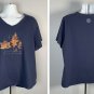 Life is Good Fall Autumn Leaves Crusher V Neck T Shirt Womens XXXL Blue