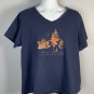 Life is Good Fall Autumn Leaves Crusher V Neck T Shirt Womens XXXL Blue