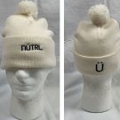 Nutrl Vodka Seltzer Knitted Beanie Hat Acrylic Pom Pom Off White