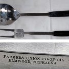 Vtg Farmers Union Co-Op Oil Elmwood NE Slotted Spoon + Large Fork Stainless USA