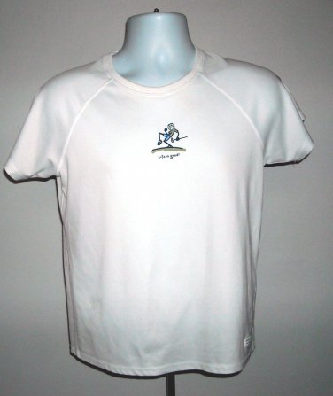 Life is Good Tech Golfer T Shirt Womens Large White 100% Polyester