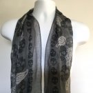 Adult Halloween Black Skulls White Paisley Scarf Wrap Gray Polyester fringed end