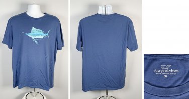Vineyard Vines Marlin Swordfish Logo T Shirt Men XL Blue Cotton