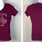 Life is Good Bicycle Bike Joy Ride Logo V Neck T Shirt Womens Small Purple