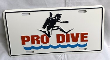 New Pro Dive Scuba Diver Front Metal License Plate White