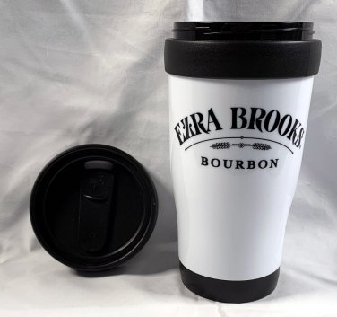 Ezra Brooks Bourbon Insulated Lidded Plastic Travel Mug 12 oz
