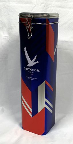 Grey Goose Vodka Empty Bottle Tin Blue Red Silver 14" Flip Top