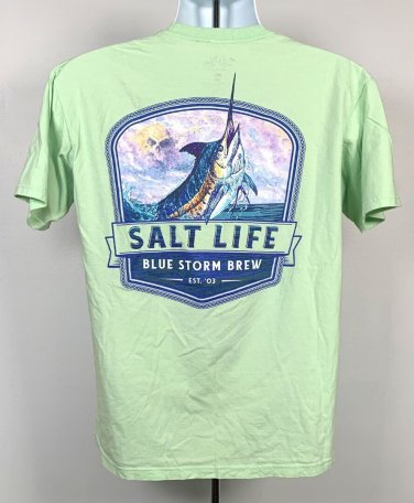 Salt Life Blue Storm Brew Pocket T Shirt Mens Medium Green Swordfish Logo