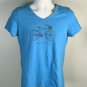 Life is Good Mobile Device Bike Logo Crusher V Neck T Shirt Womens Medium Blue