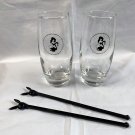 2 Playboy Club Bunny Key Highball Cocktail Glasses 12 oz Plastic Swizzle Sticks